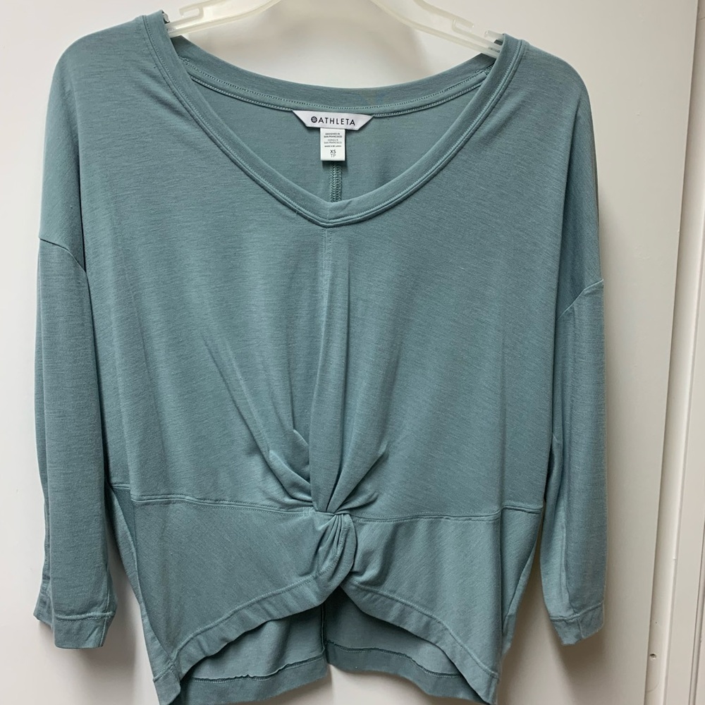 Athleta Green 3/4 Sleeve Tie Front Blouse